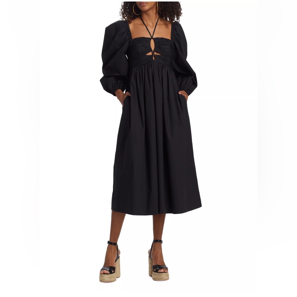 ULLA JOHNSON ALESSA RUCHED Black Puff Sleeve MIDI Maxi Dress Size 12 GORGEOUS!!!